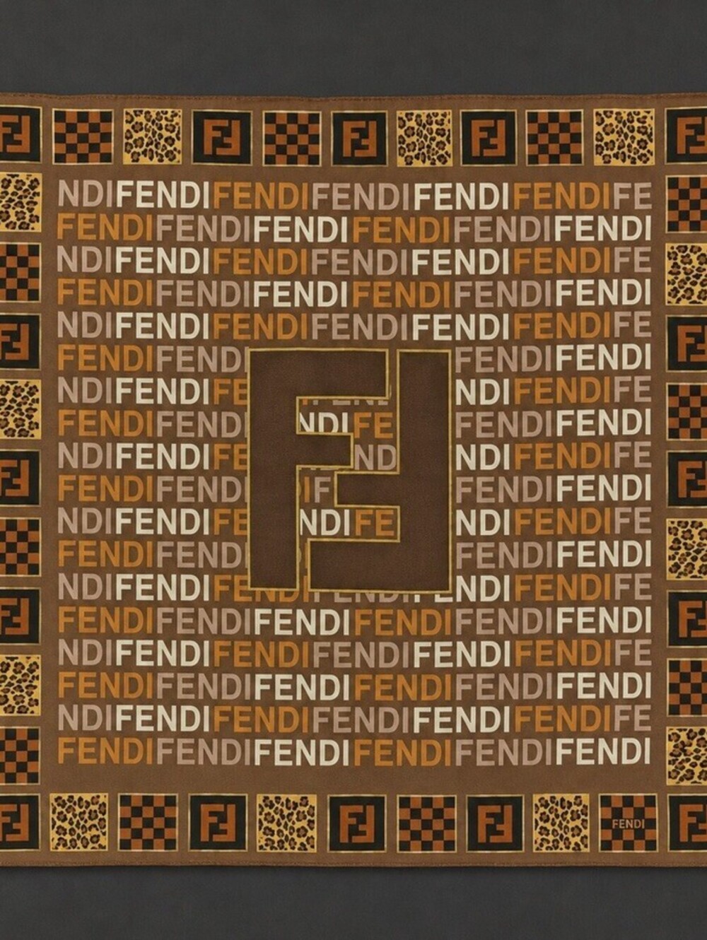 Fendi Brown Monogram Logo Square Scarf